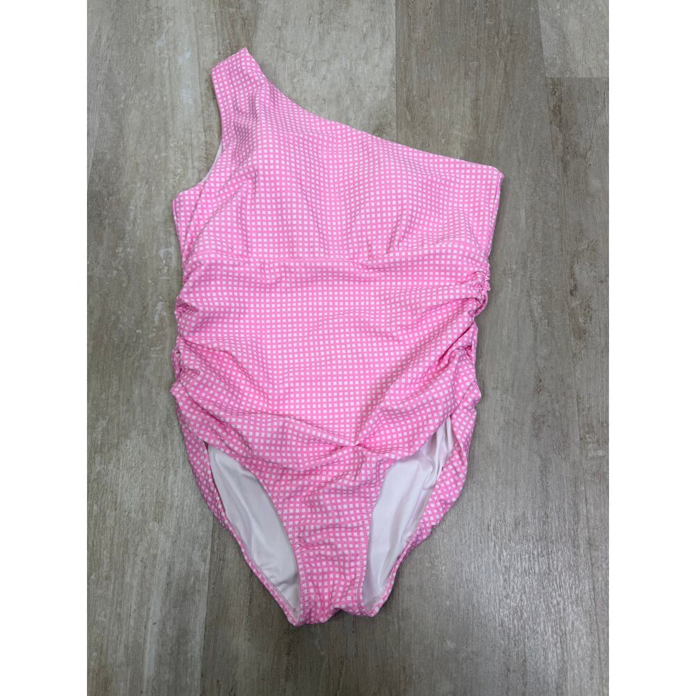 Love & Grow Pink Gingham Plaid One Shoulder One Piece Swimsuit Size Medium
